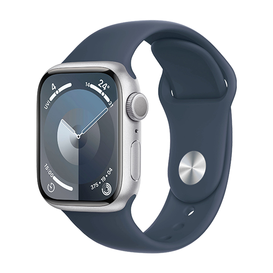 Watch Apple Watch Series 9 GPS 41mm Silver Aluminium Case with Sport Band S/M - Storm Blue EU