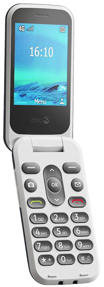Doro 2820 Flip Phone Blue/White with Charging Cradle