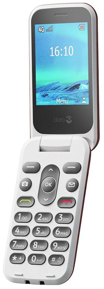 Doro 2820 Flip Phone Red/White with Charging Cradle
