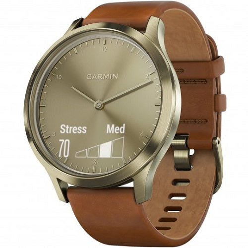 Vivomove HR Gold Tone Light Brown Leather Band