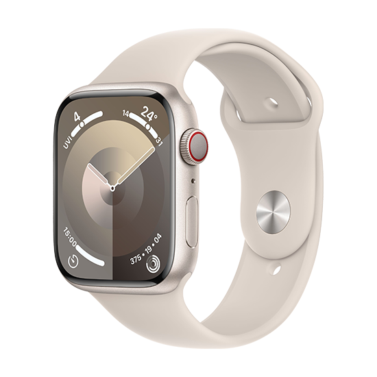 Watch Apple Watch Series 9 LTE 45mm Starlight Aluminium Case with Sport Band S/M - Starlight