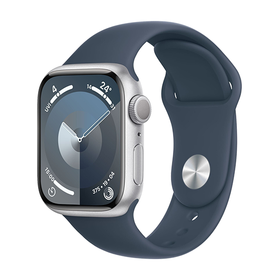 Watch Apple Watch Series 9 GPS 41mm Silver Aluminium Case with Sport Band M/L - Storm Blue