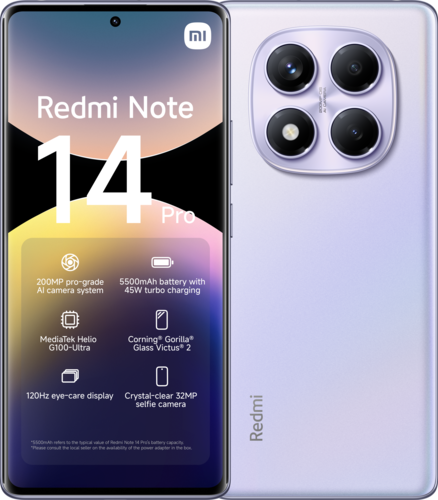 Xiaomi Redmi Note 14 Pro 4G Dual Sim 8GB RAM 256GB - Aurora Purple