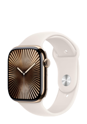Apple Watch Series 10 GPS + Cellular Gold Titanium, Starlight Sport Band M/L, MWYY3QF/A, 46mm