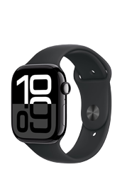 Apple Watch Series 10 GPS + Cellular Jet Black Aluminium, Black Sport Band M/L, MWY43QF/A, 46mm