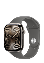 Apple Watch Series 10 GPS + Cellular Natural Titanium, Stone Grey Sport Band, M/L, MWYA3QF/A, 46mm