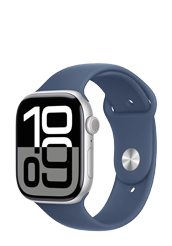 Apple Watch Series 10 GPS + Cellular Silver Aluminium, Denim Sport Band, M/L, MWY13QF/A, 46mm