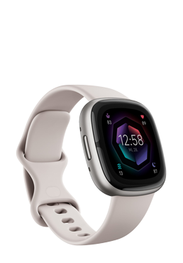 FitBit Sense 2 Lunar White / Platin, Intelligente Uhr mit Armband