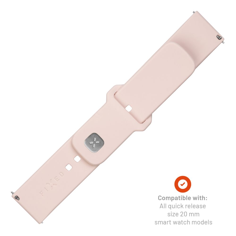 FIXED Silicone Sporty Strap Set with Quick Release 20mm for Smartwatch, Pink