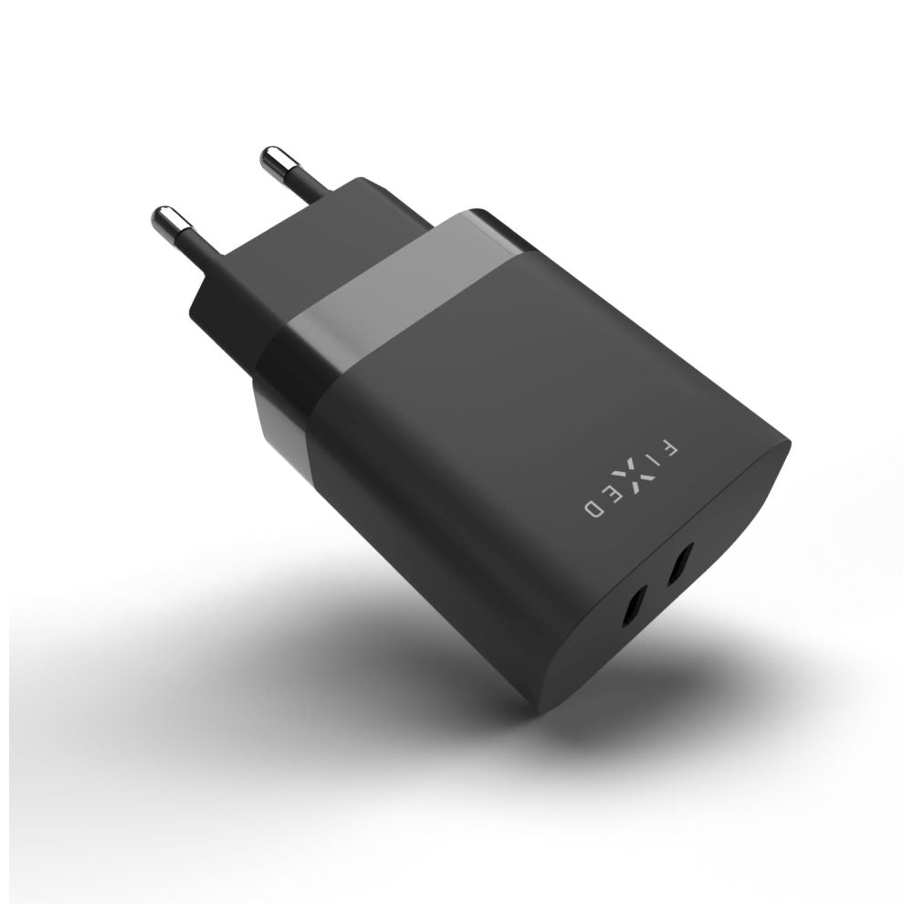 FIXED Dual USB-C Travel Charger 35W, black