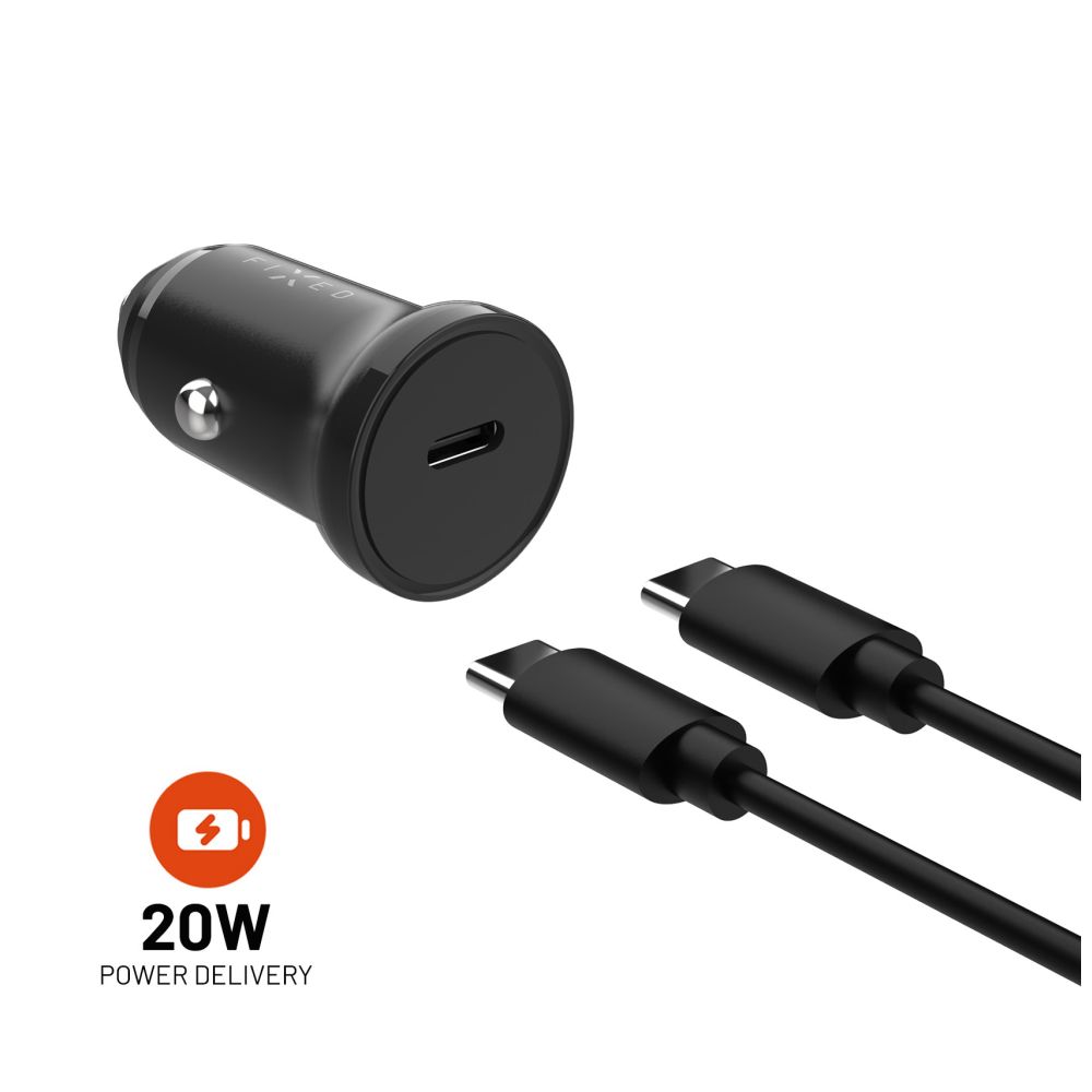 FIXED USB-C Car Charger 20W+ USB-C/USB-C Cable, black