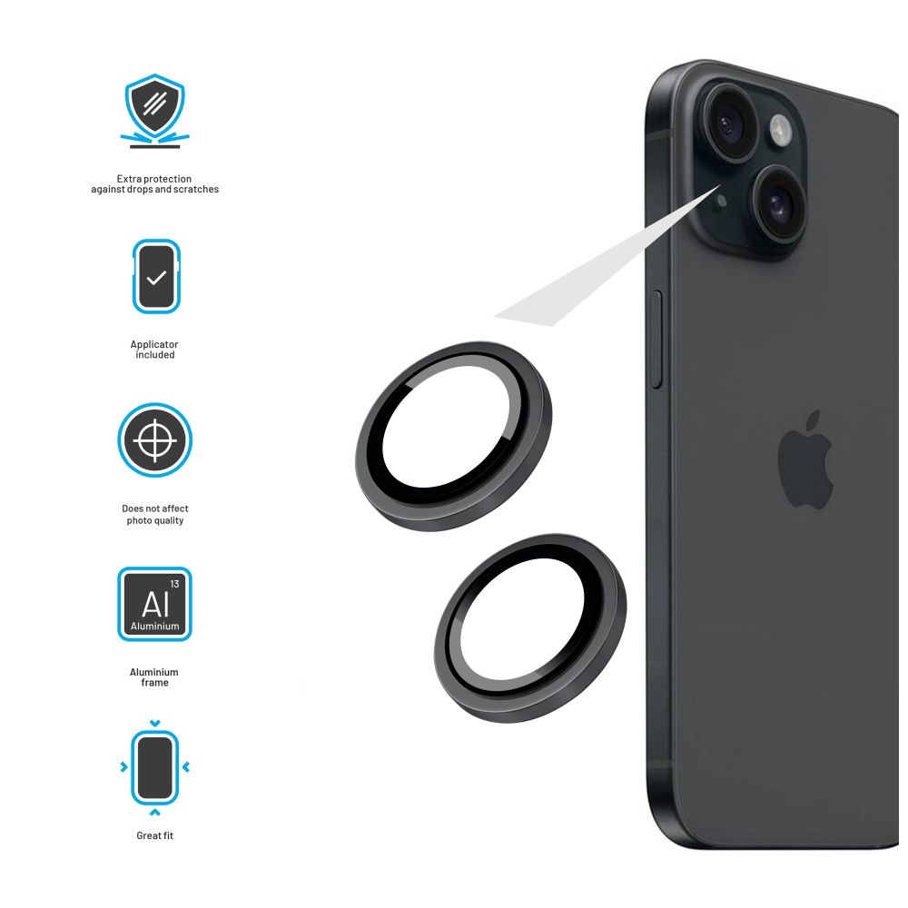 FIXED Camera Glass for Apple iPhone 15/15 Plus, space gray