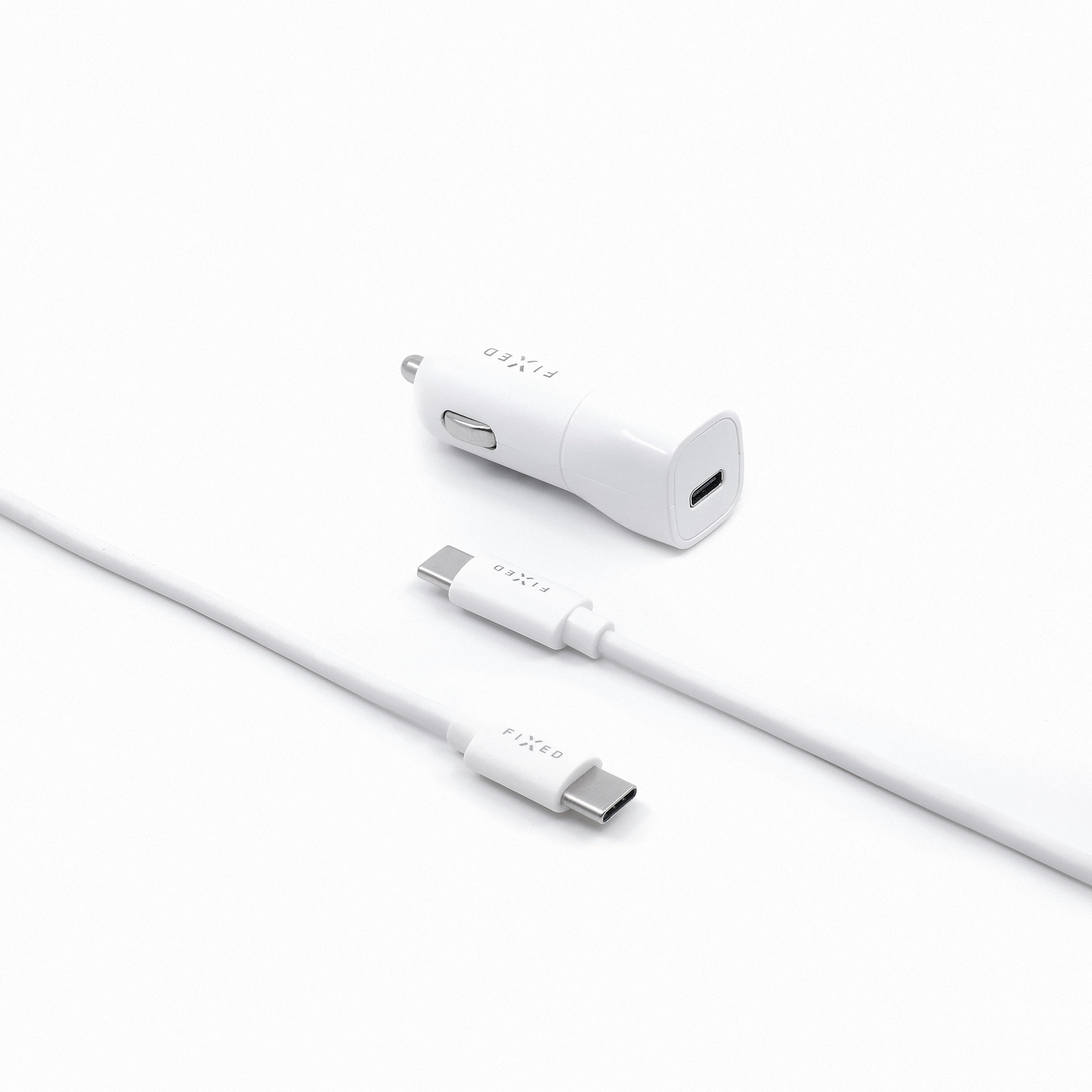 FIXED USB-C Car Charger 18W+ USB-C/USB-C Cable, white