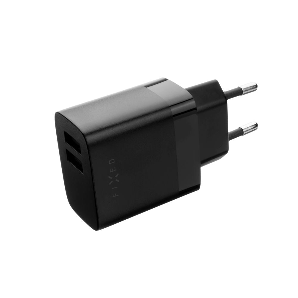 FIXED Dual USB Travel Charger 17W + USB/USB-C Cable, black