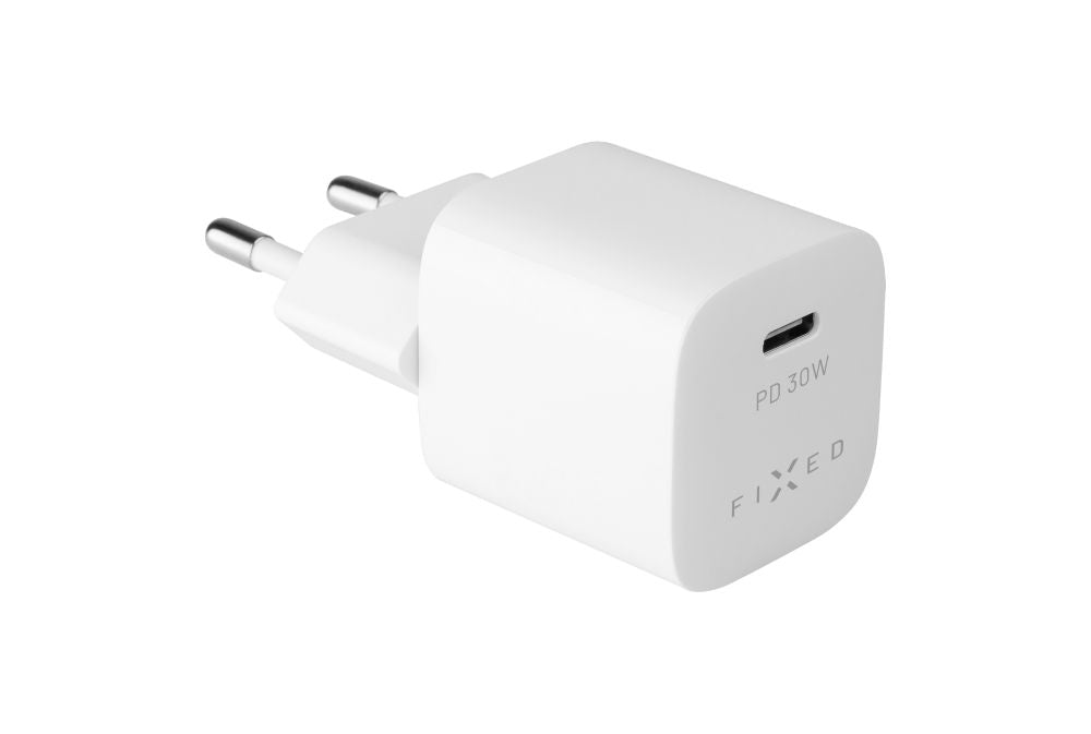 FIXED Mini USB-C Travel Charger 30W + USB-C/Lightning Cable, white