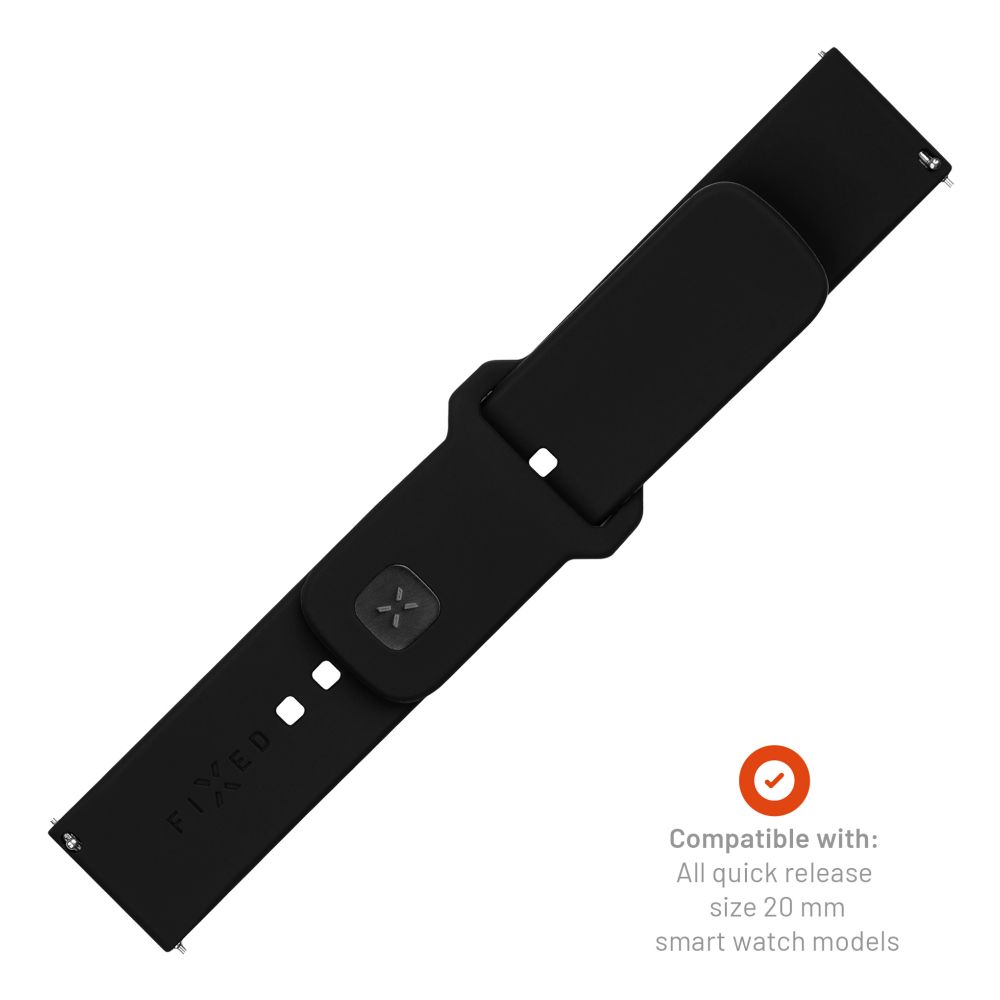 FIXED Silicone Sporty Strap Set with Quick Release 20mm for smartwatch, black