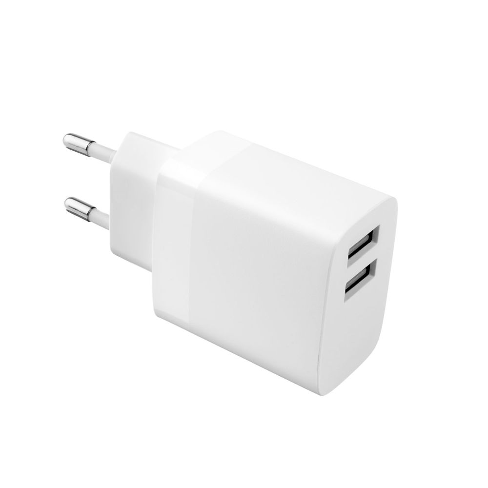 FIXED network charger set with 2xUSB output and USB/Lightning cable, 1 meter, 17W Smart Rapid Charge, white