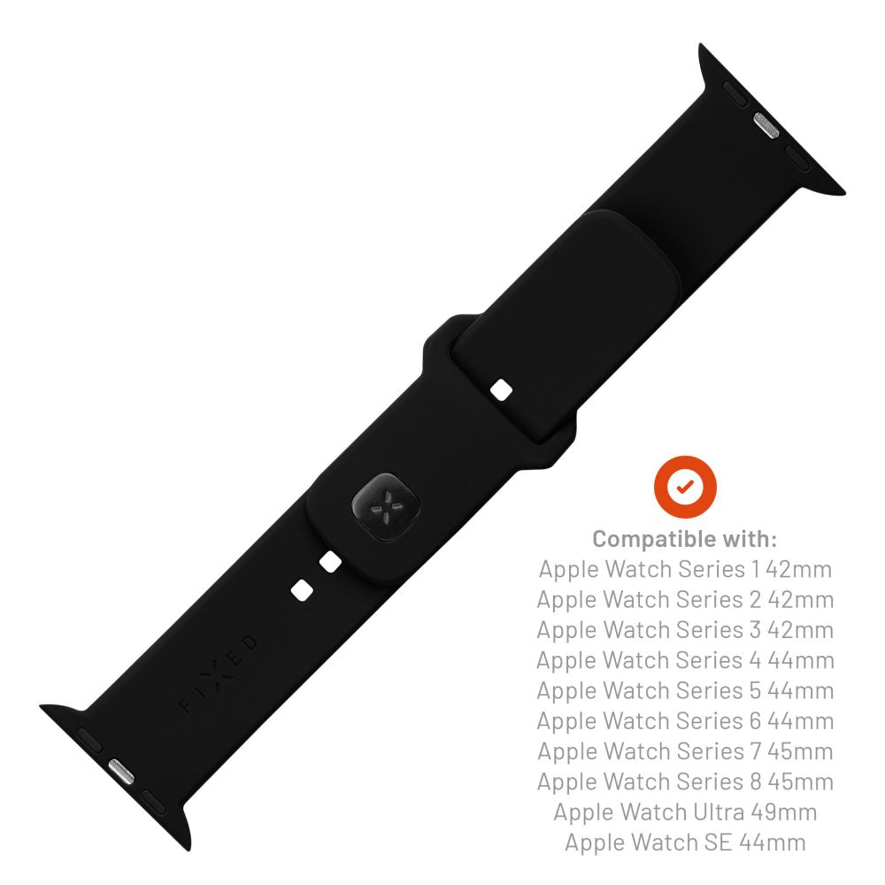 FIXED Silicone Sporty Strap Set for Apple Watch 42/44/45mm, Black