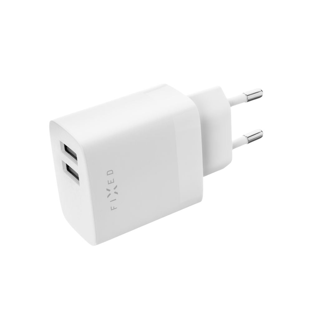 FIXED Dual USB Travel Charger 17W + USB/USB-C Cable, white