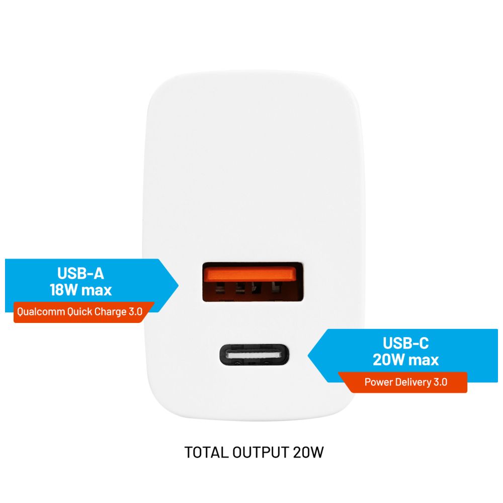 FIXED USB-C/USB Travel Charger 20W, white