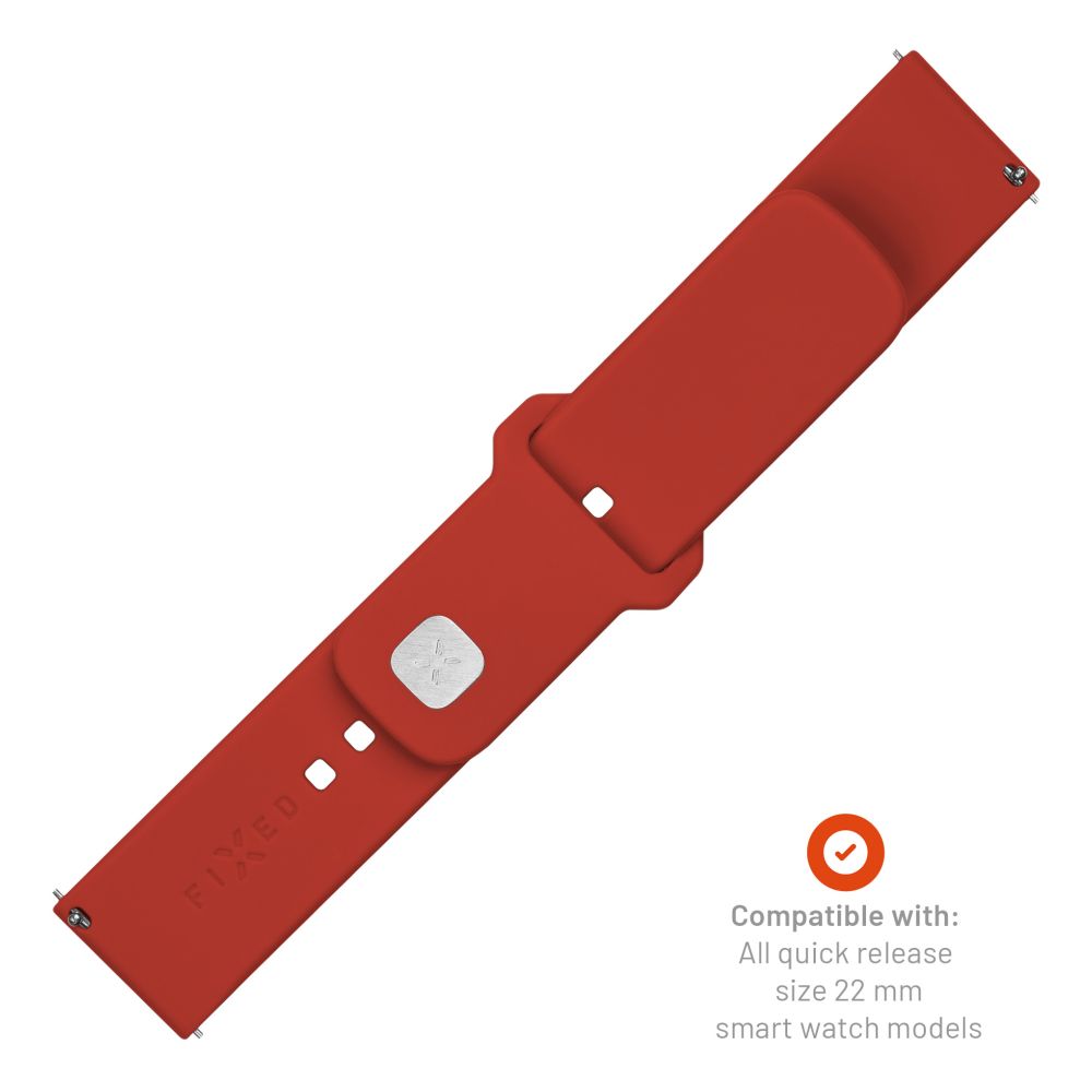 FIXED Silicone Sporty Strap Set with Quick Release 22mm for Smartwatch, Red