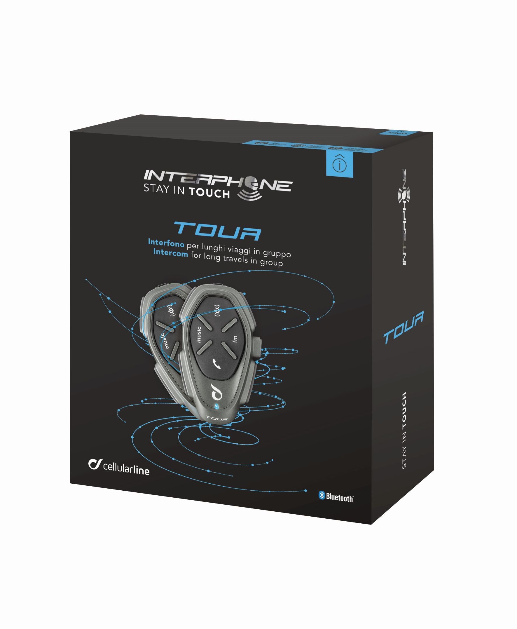 Bluetooth handsfree for closed and open helmets CellularLine Interphone TOUR Twin Pack