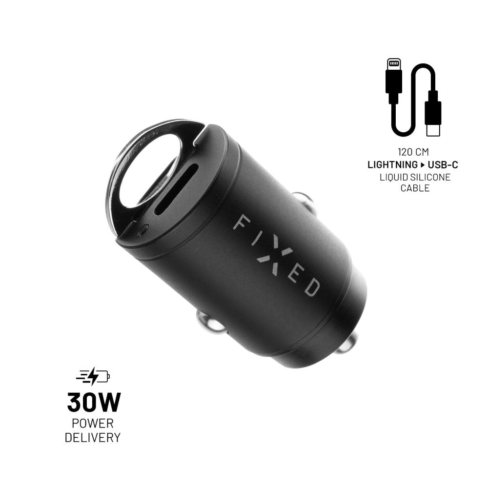 FIXED Dual USB-C Car Charger 30W + USB-C/Lightning Cable, black