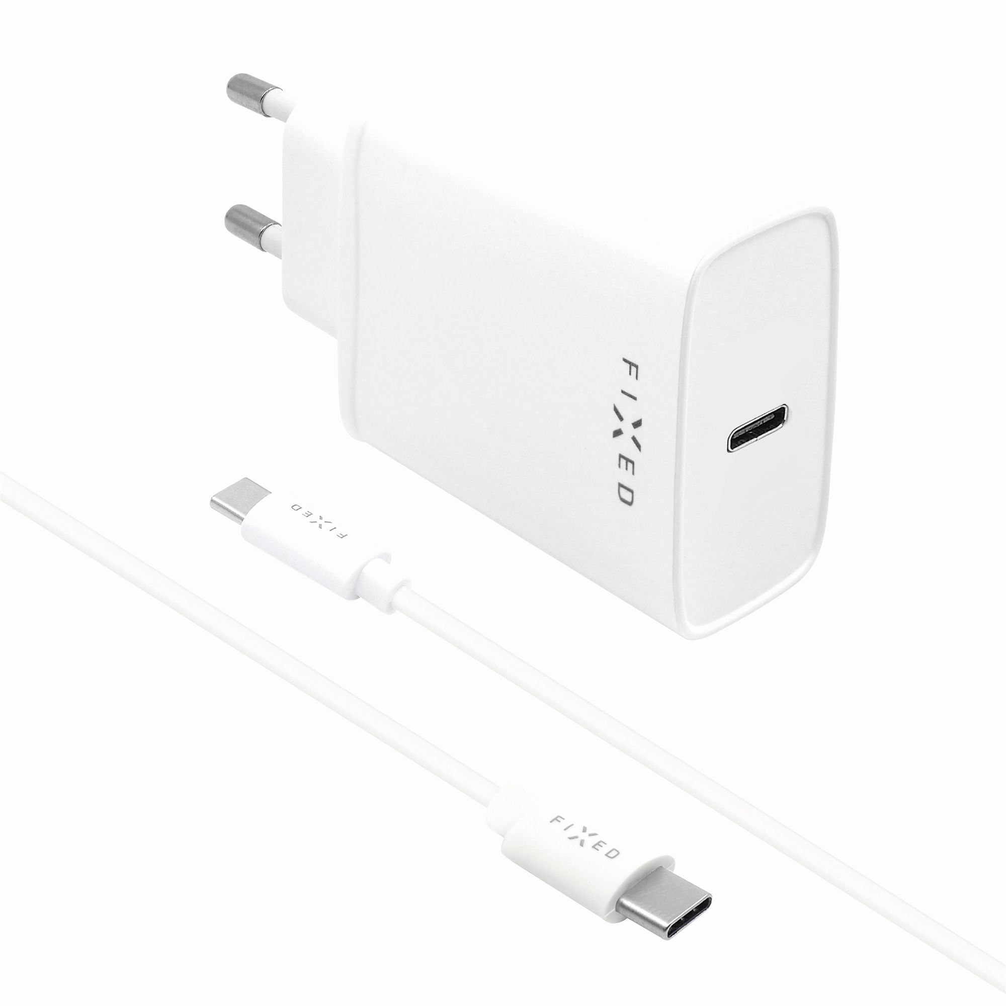 FIXED USB-C Travel Charger 20W+ USB-C/USB-C Cablet, white