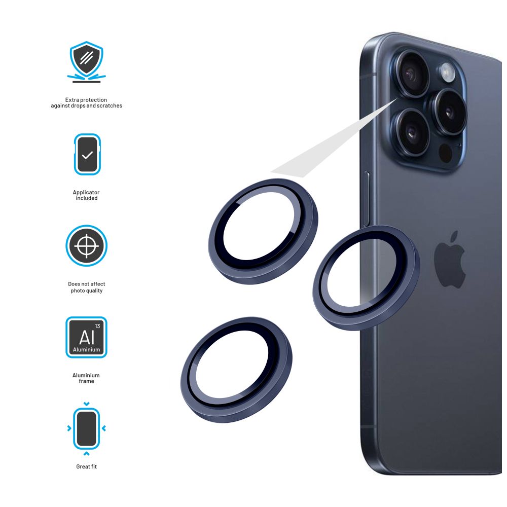 FIXED Camera Glass for Apple iPhone 15 Pro/15 Pro Max, dark blue