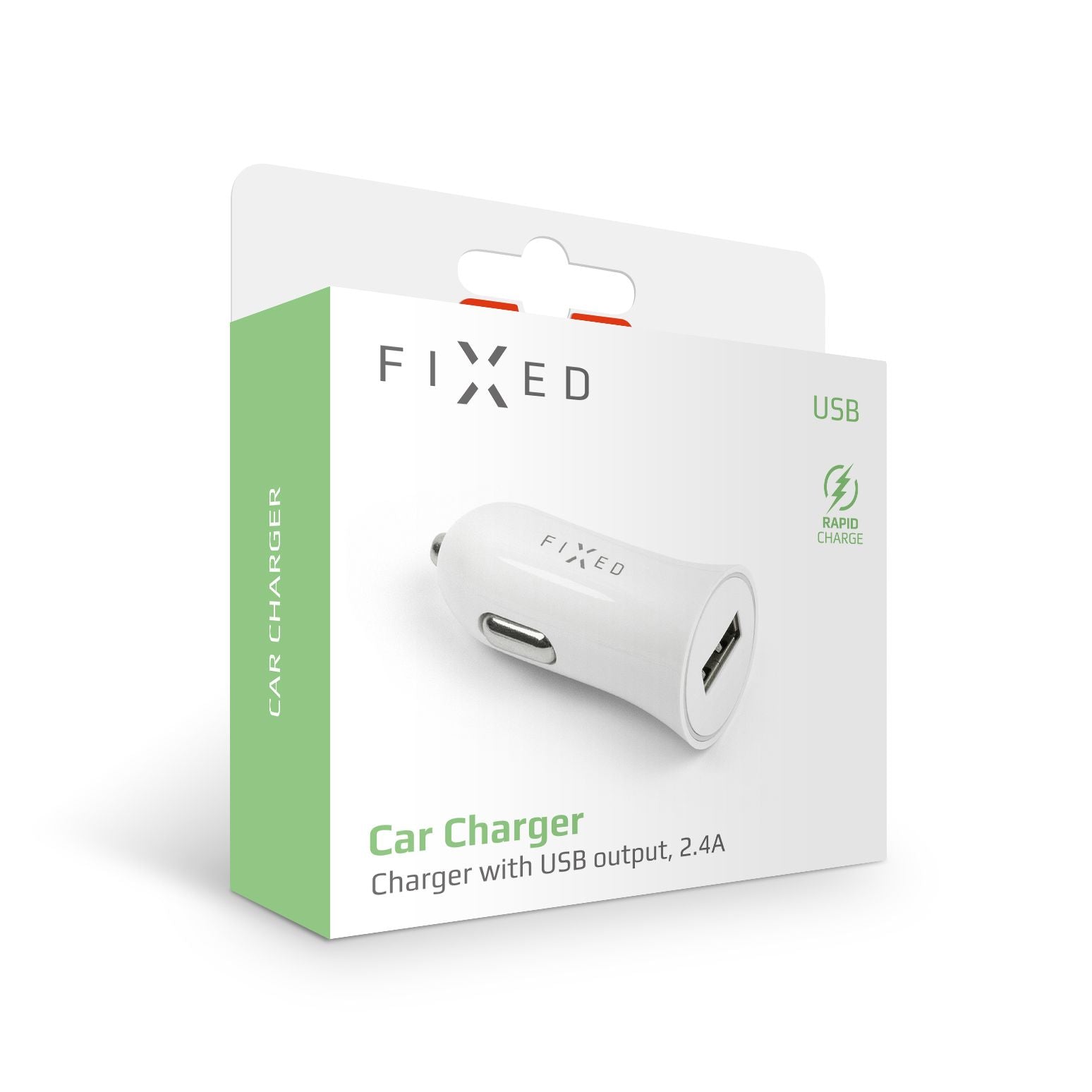 FIXED USB Car Charger 12W, white