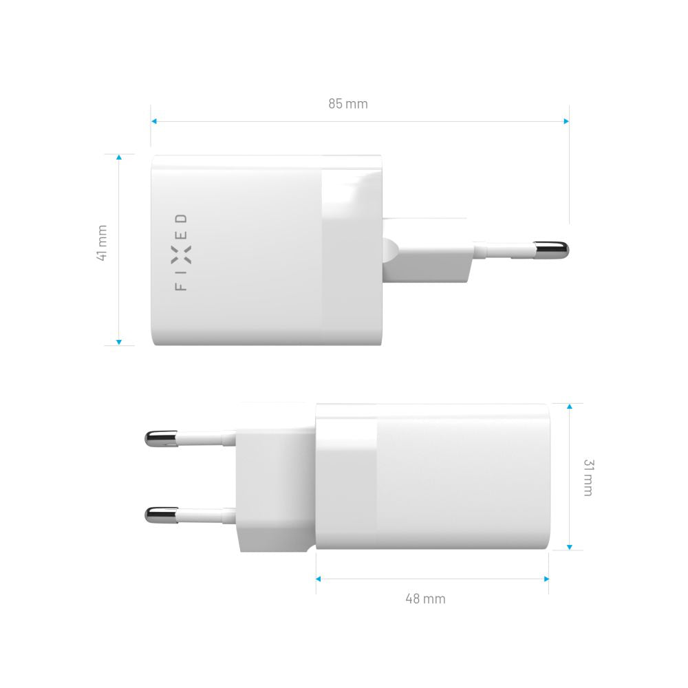 FIXED Mini USB-C/USB Travel Charger 45W, white