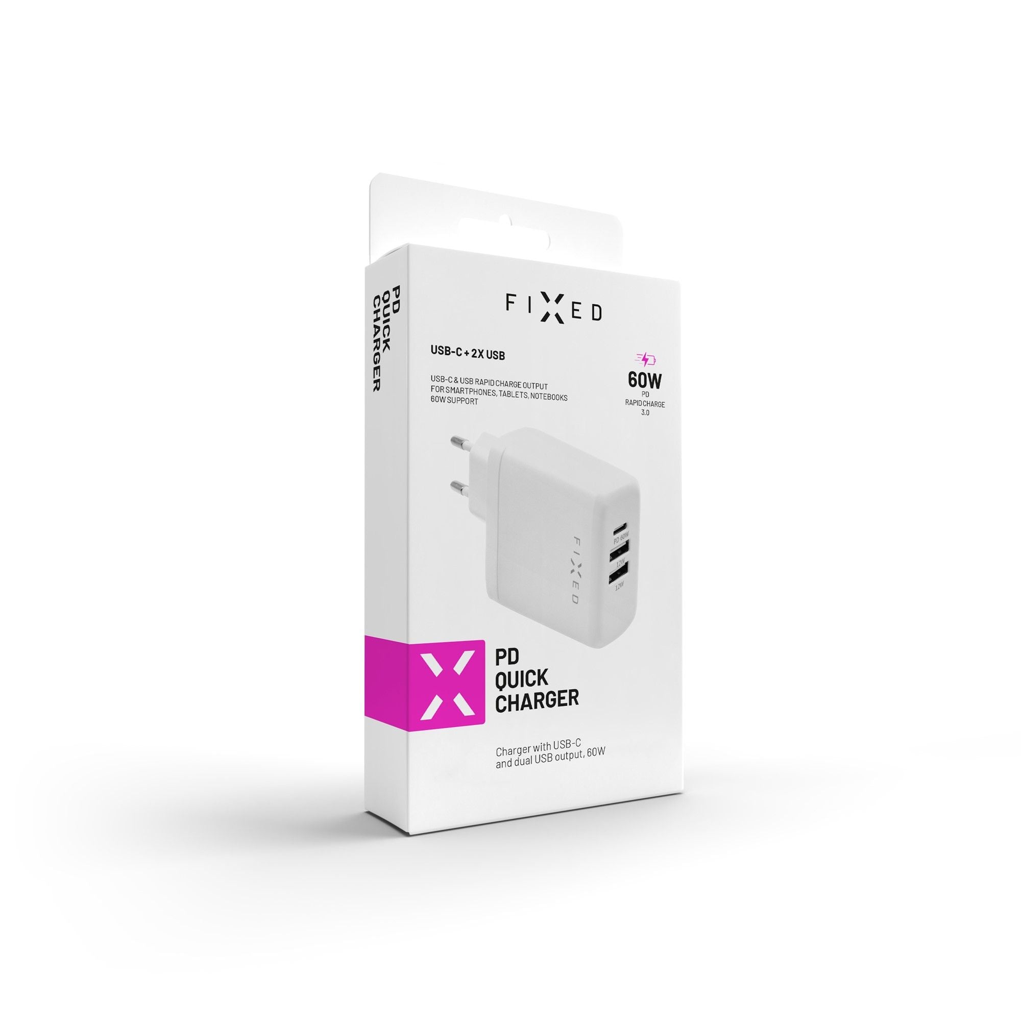 FIXED USB-C/2xUSB Travel Charger 60W, white