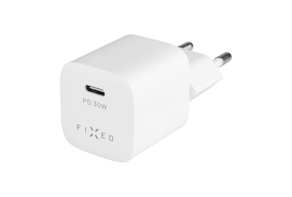 FIXED Mini USB-C Travel Charger 30W + USB-C/Lightning Cable, white