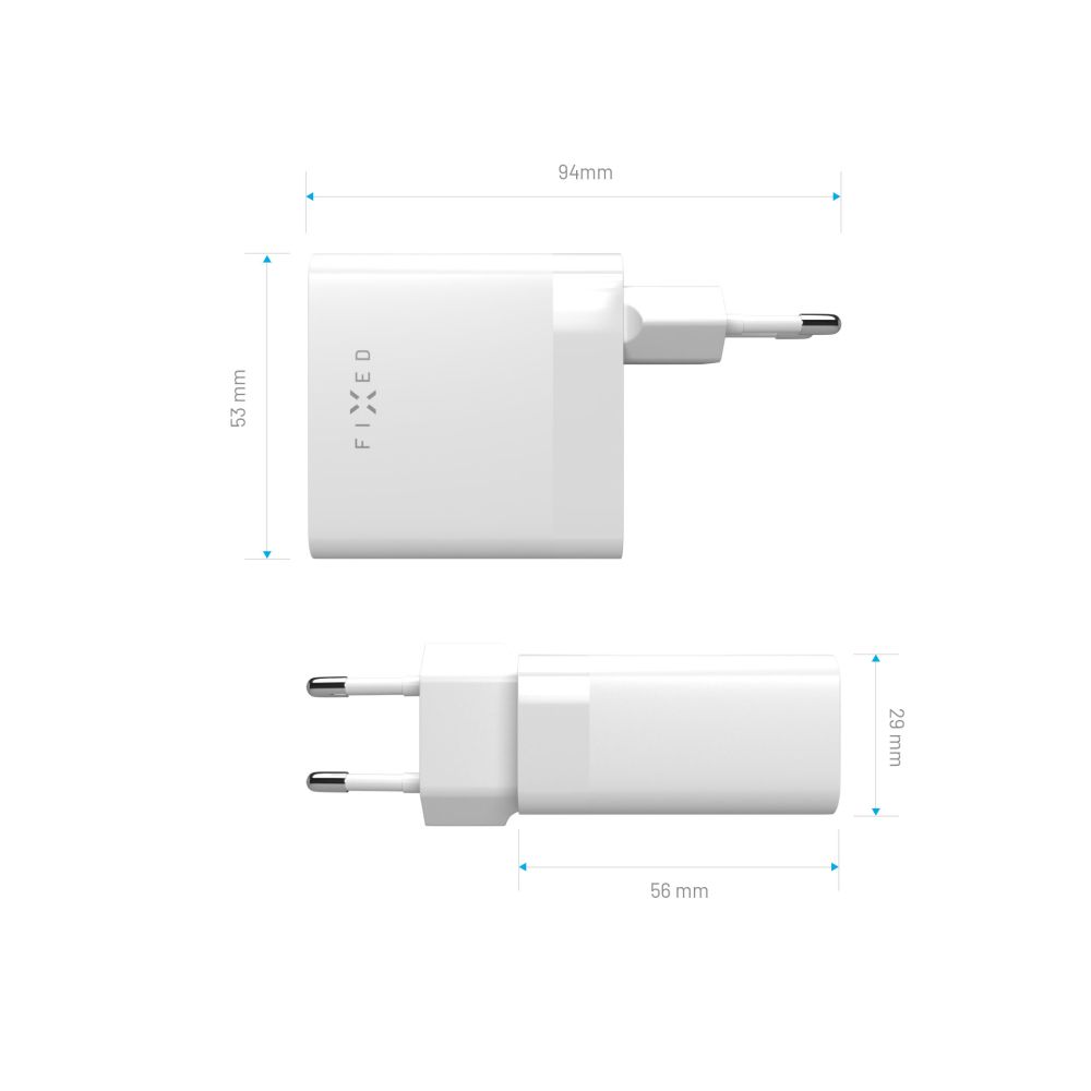 FIXED Dual USB-C Mains Charger, PD support, 65W, white